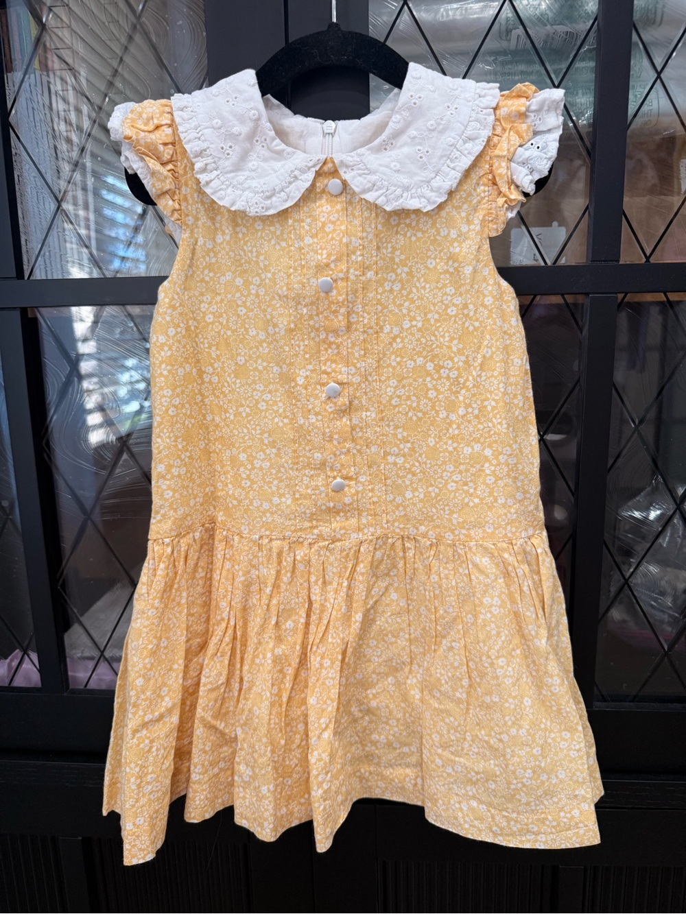 Pepa London Yellow Floral Dress with White Eyelet Collar - Girls